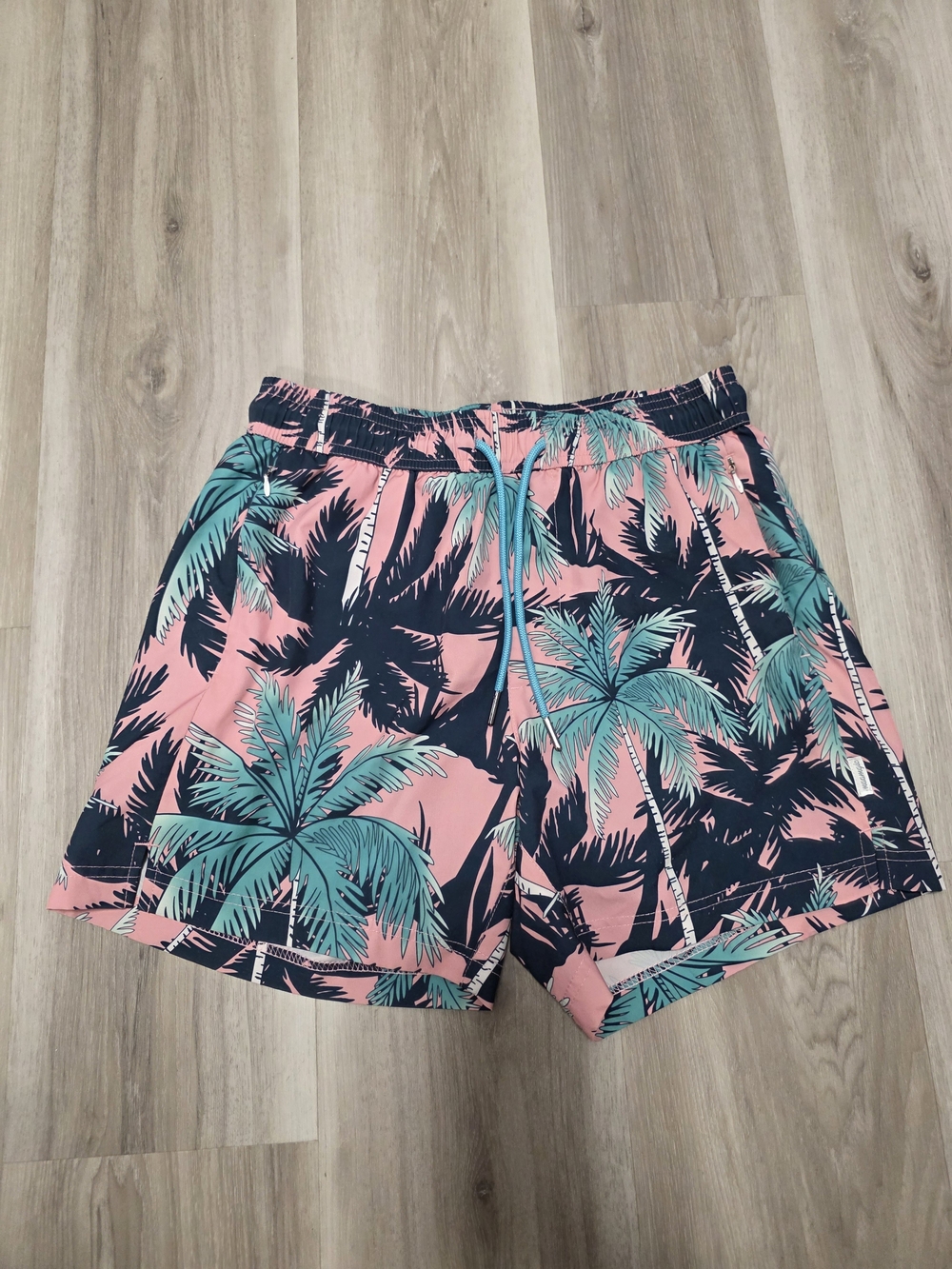 Tropical Palm Print Swim Shorts in Pink, Teal & Navy
